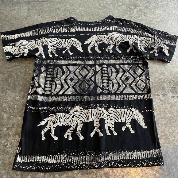 Vintage Zebra All Over Print Shirt Mens Large One Size EZL Tribal AOP USA Black - Picture 8 of 12
